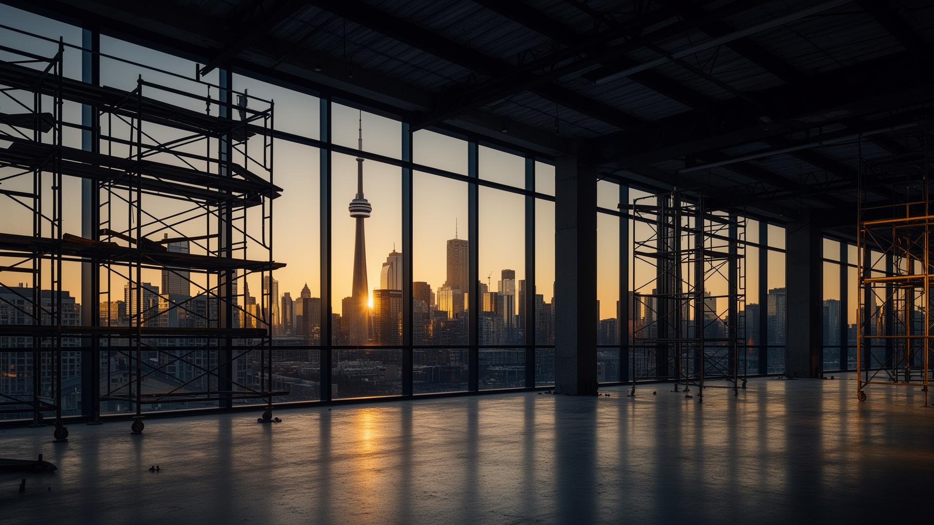 Modern Toronto office fit-out at dusk